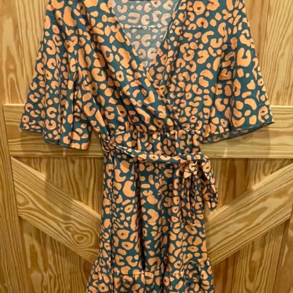 Dark Green/Teal and peachy Coral Dress